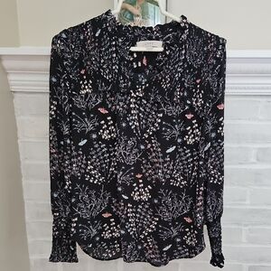 LOFT Dark Floral Ruffle Top